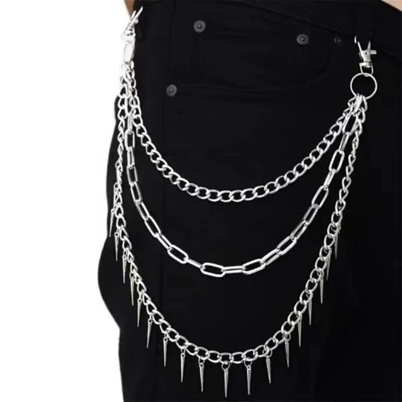 Catena punk a strati 3 sui pantaloni jeans Portachiavi con punte da donna per uomo Egirl eBoy Harajuku Accessori estetici Grunge