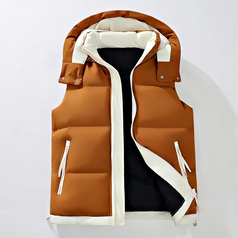 Gilet imbottito color block da uomo con cappuccio rimovibile - Chiusura con zip e tasche con patta, caldo resistente all'acqua per abiti casual invernali