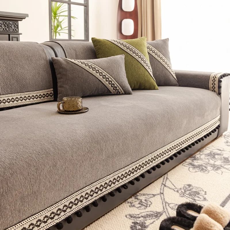 Luxury Chenille Sofa Covers - Non-Slip Slip-Resistant All-Season Couch Protector Modern Backrest Cover for Home Comfort
