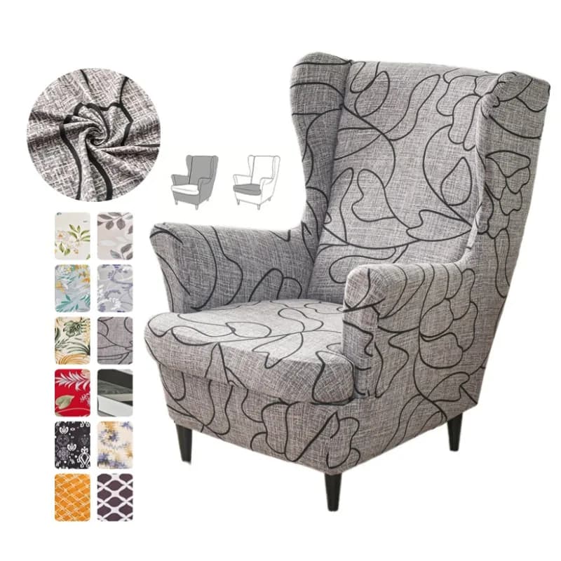 Chair lining with printed winged back Lining for single non-sporty sofa Elastic decorations for the house Relax armchair lining with seat cushion lining