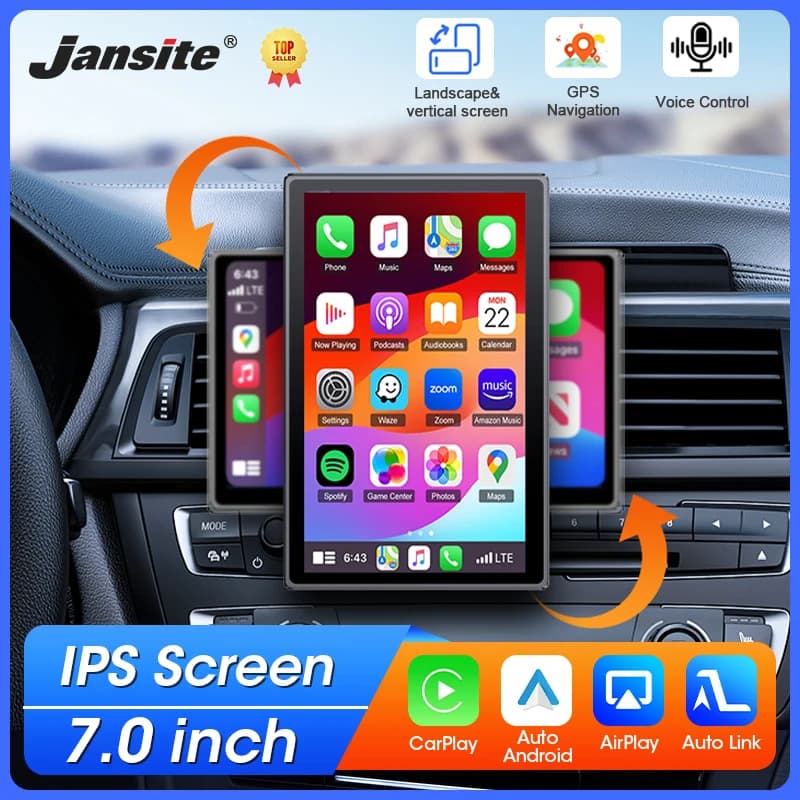 Jansite 7" Portable Multimedia Player Carplay AI Screen IPS Screen GPS Navigation Bluetooth Support Horizontal/Vertical Screen