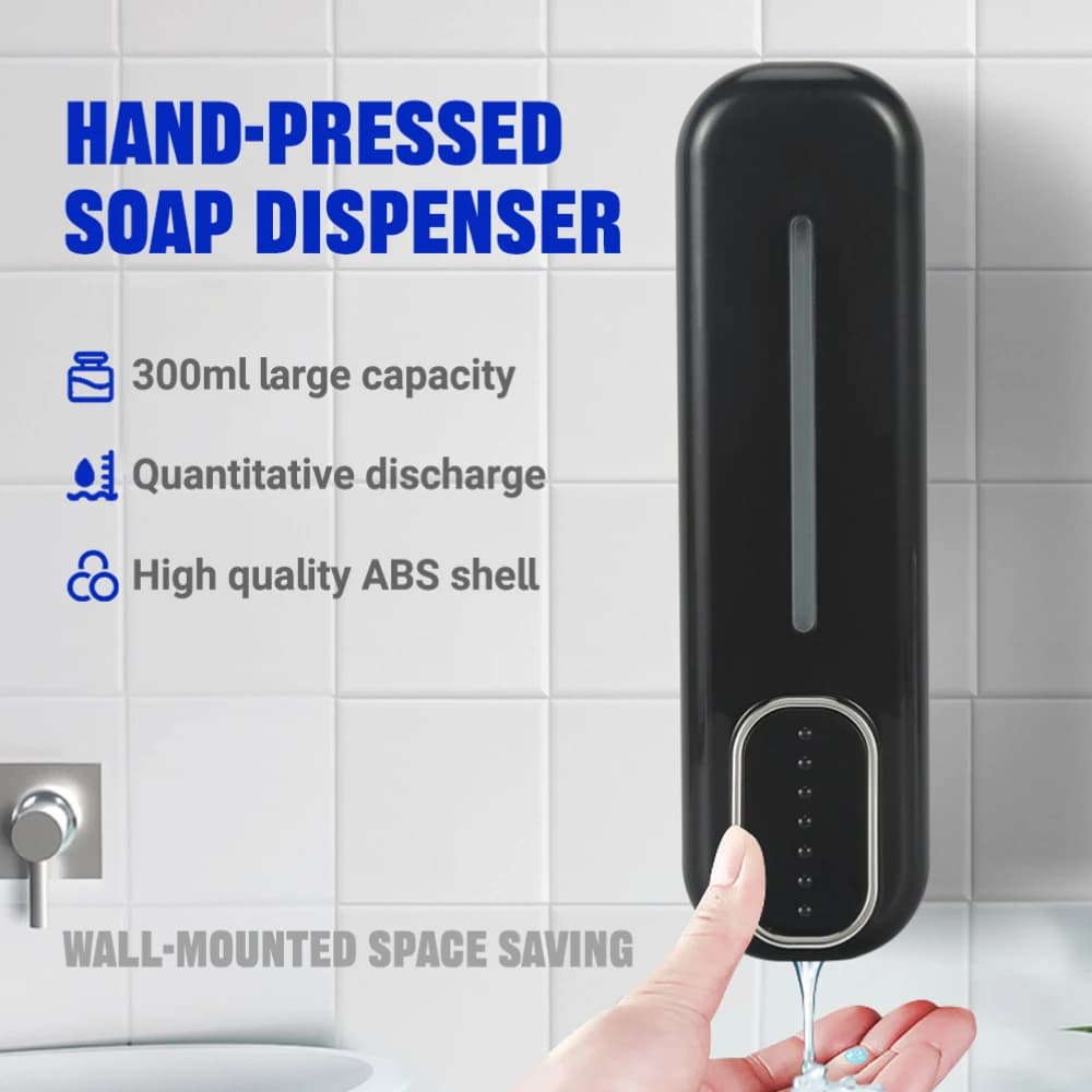 Dispenser di Sapone a Parete per Casa e Ufficio, 300ml in ABS - Pompa Manuale per Shampoo, Gel Doccia e Sapone Liquido