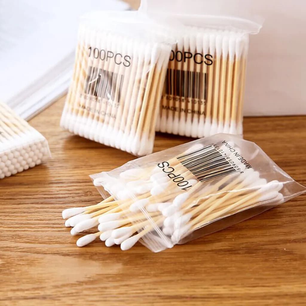 100/300/500/1000pcs Doppia Testa Tampone di Cotone Trucco Germogli di Cotone Punta Per Bastoni di Legno Naso Orecchie Pulizia Strumenti di Assistenza Sanitaria