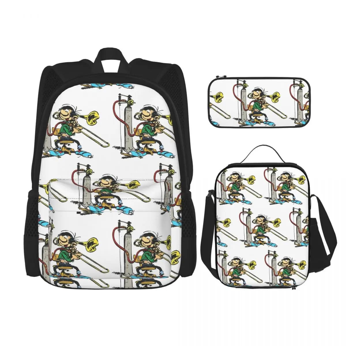 Zaini Gaston Lagaffe Big Ben Head, borsa per libri per studenti, borse da scuola, zaino, borsa per il pranzo, borsa per penne, set da tre pezzi