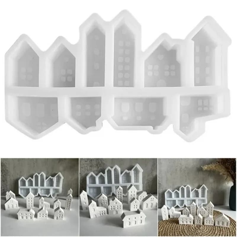 Versatile Christmas House Mold with European Design Suitable for DIY Epoxy Resin Casting Gypsum Projects Aromatherapy Creations
