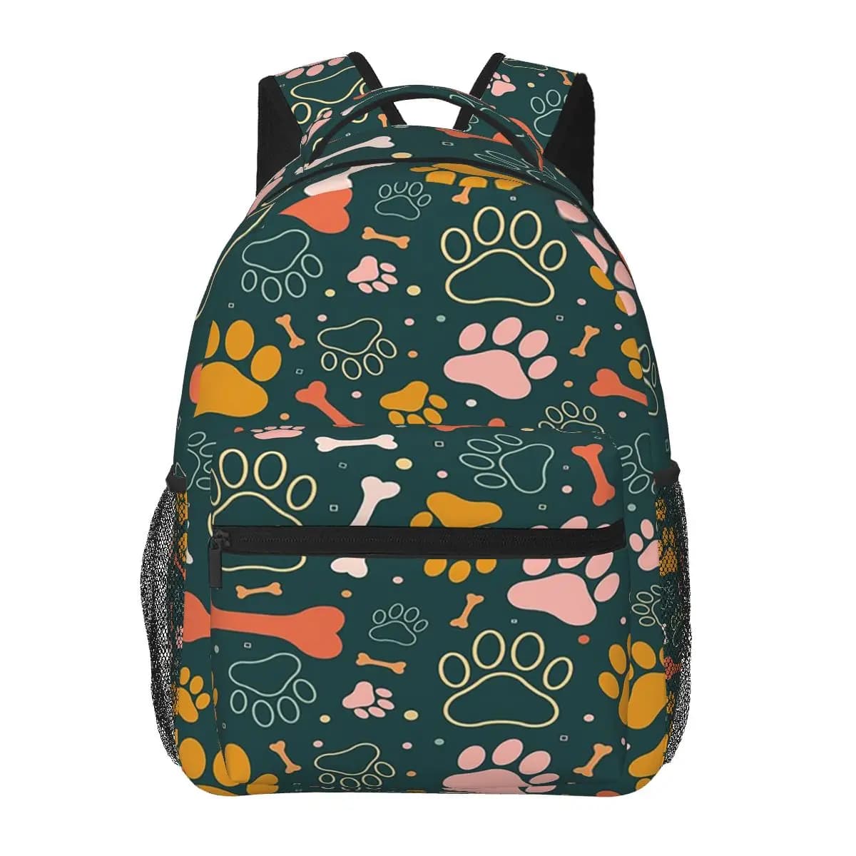 Zaino per studenti con motivo a zampa di cane e osso di teschio, borsa da scuola, zaino da viaggio per escursioni, per uomo e donna, borsa a tracolla alla moda