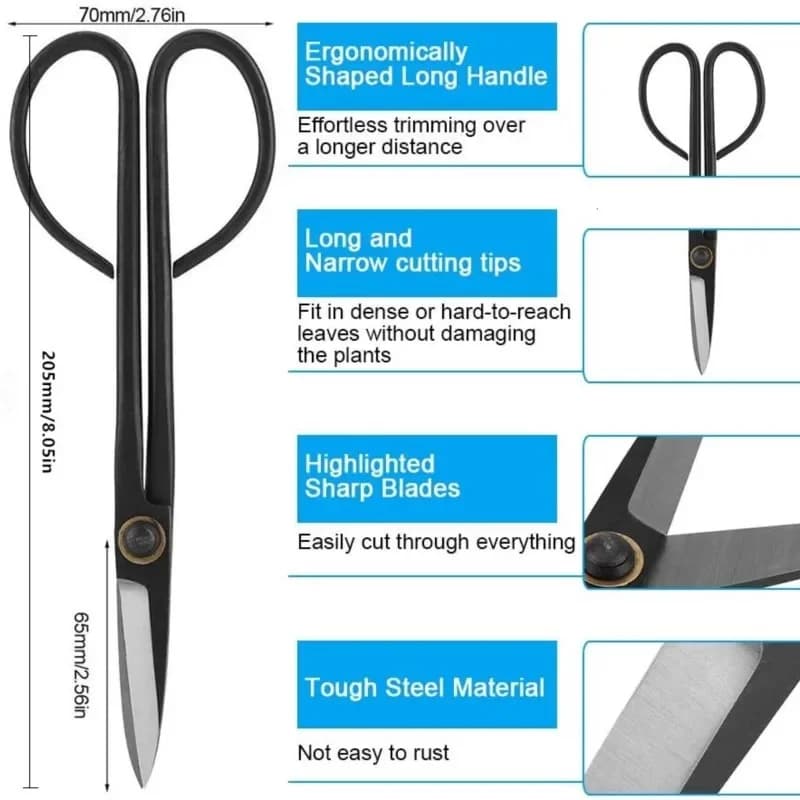 Tool for bonsai for beginners Scissors with long handle Shears for branches of gardening plants 20 cm Tools for garden pruning Holes for bonsai