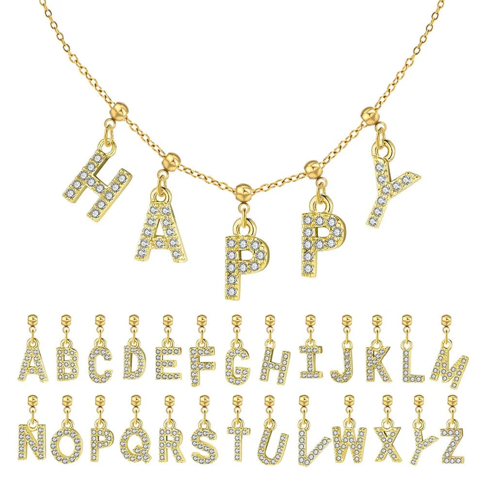 Trendy Name Letter Cubic Zircon Pendant For Women Positioning Charm Bracelet Necklace DIY Making Jewelry Accessories Wholesale