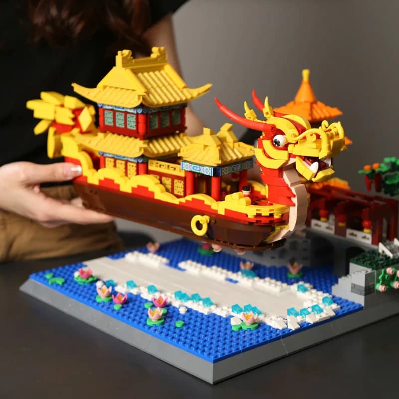 Creativo Nave Building Block Cina Nanjing Qinhuai River Pittura Barca Costruzione Modello di mattoni Imposta Giocattoli educativi per i regali