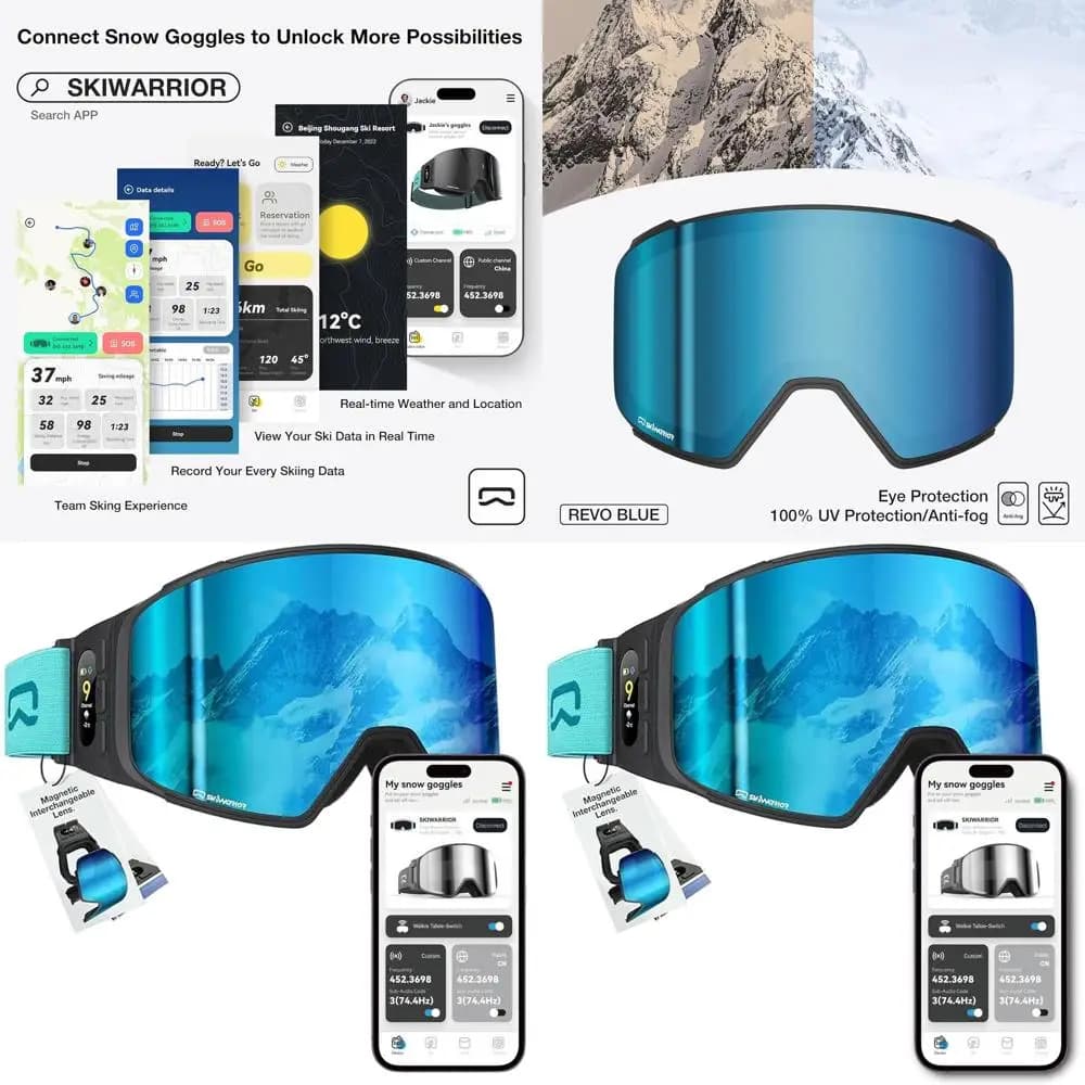 Occhiali da sci con lenti magnetiche con funzione walkie-talkie, musica e risposta alle chiamate