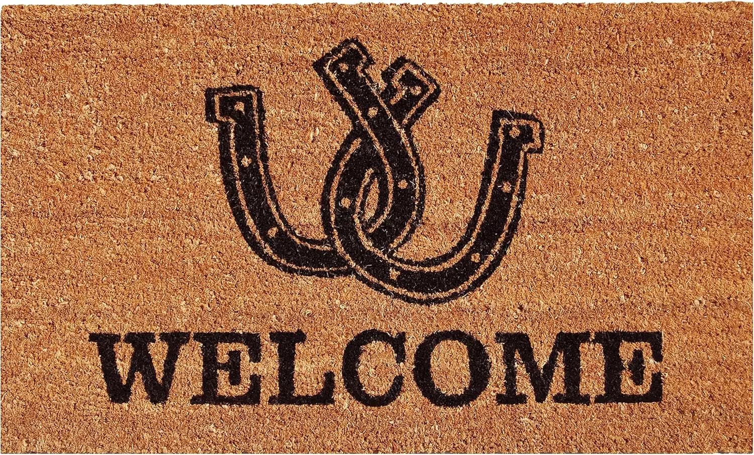 Tappeto d'ingresso Horseshoe Welcome, 17x29 pollici, in fibra di cocco resistente, con retro in vinile antiscivolo
