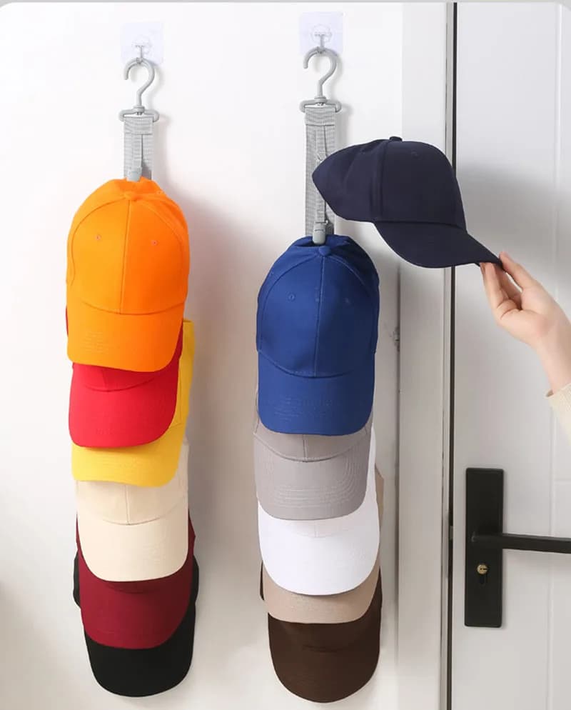 Wardrobe Hat Rack Hanging Rope Hat Storage Clips Hat Organizer Display for Baseball Caps Hat Hanger for Closet Door Saving Space