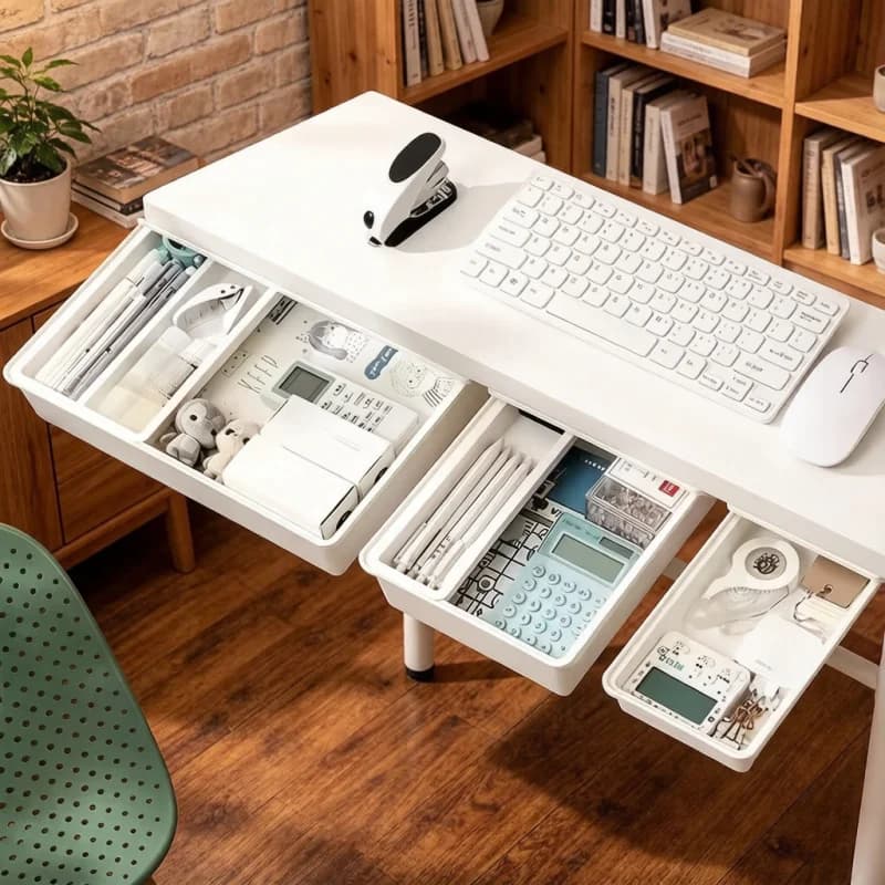 Hidden Desk Storage Drawer Box, Self-Adhesive Plastic Desktop Organizer Rack
