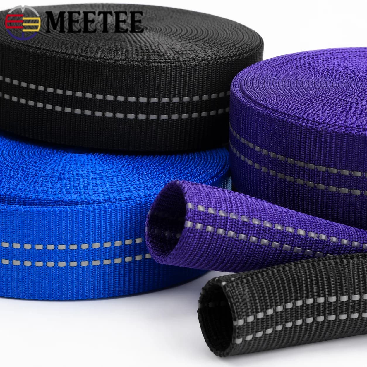 5/10M 25mm Reflective Nylon Tubular Webbing Tape Double Layer Ribbon Backpack Strap Dog Collar Pet Leash Belt Sewing Accessories