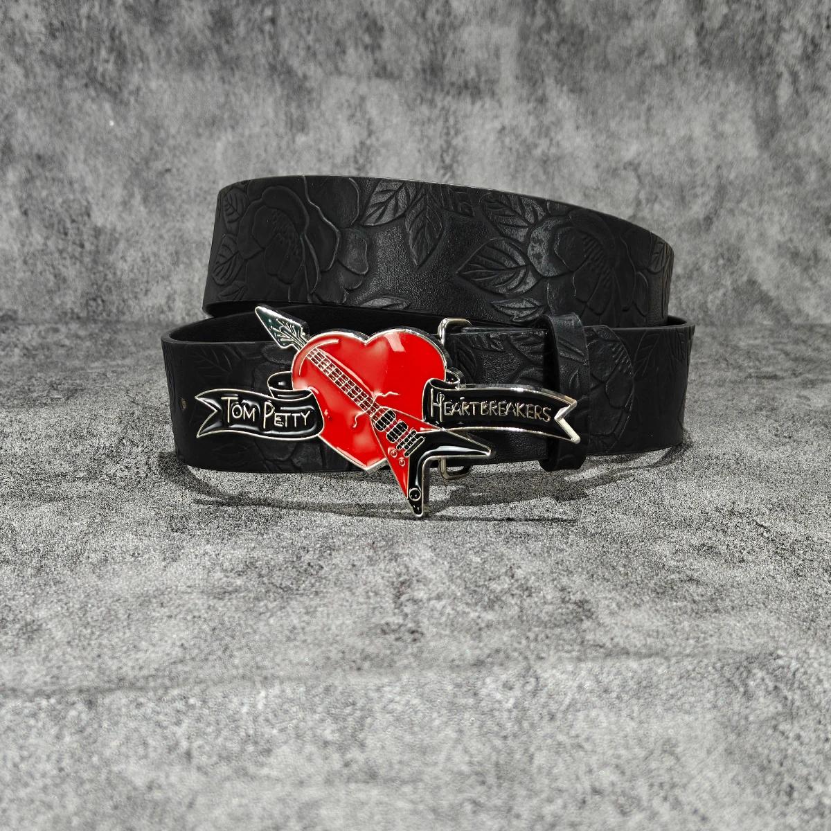 Cintura Y2k in pelle punk gotica per donna Cintura in metallo rosso pesca con fibbia a cuore Cintura in vita Jeans Accessori decorativi per fiori