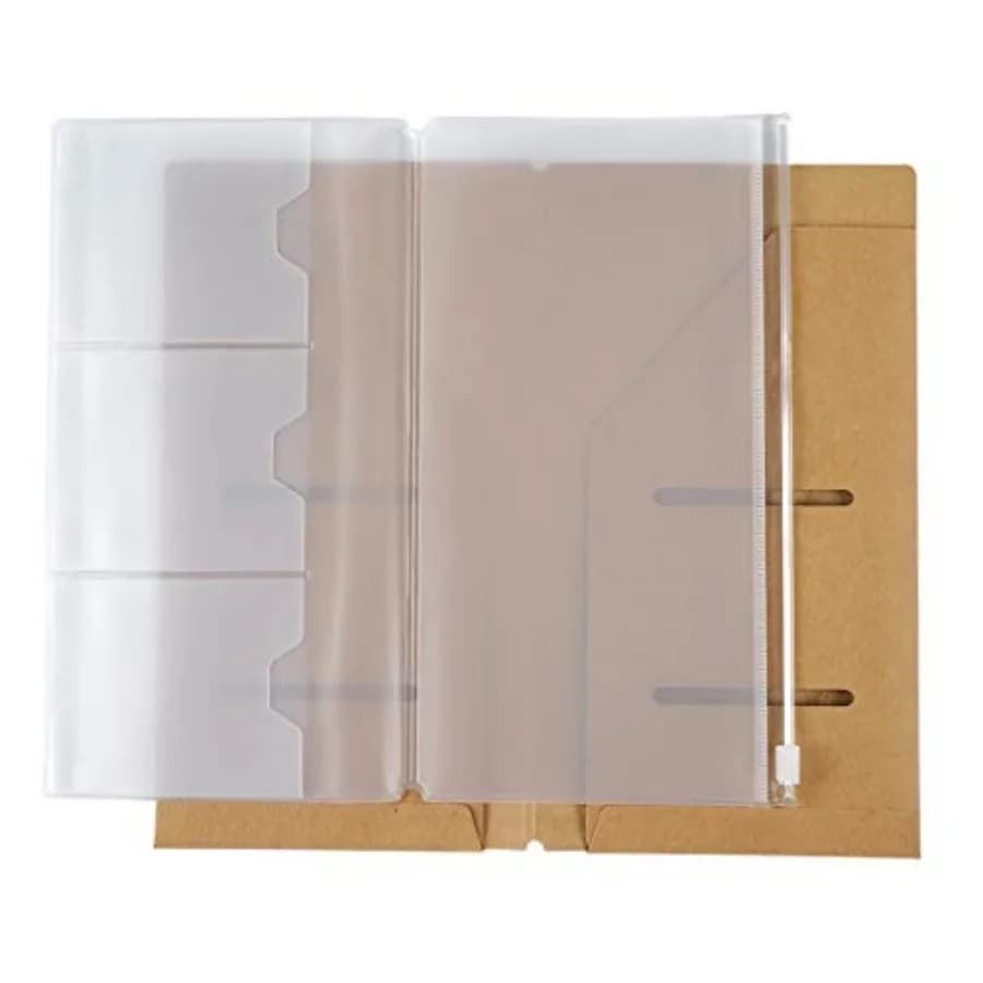 Cartella portadocumenti Kraft + busta/sacchetto portaoggetti in PVC con cerniera, accessori per viaggiatori - Ricariche per taccuino da viaggio di dimensioni standard