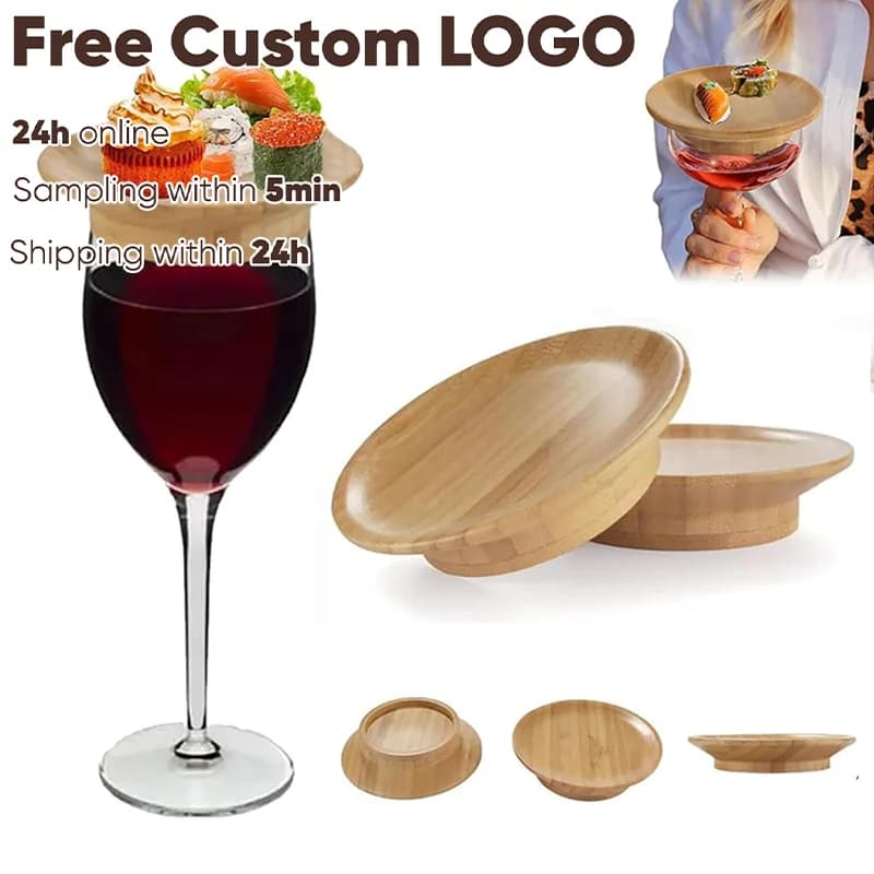 Coperchio per tazza di vino rosso con incisione gratuita Legno di bambù naturale Nuovo bicchiere da vino Deli Topper, mini topper per piatti e dessert antipasti