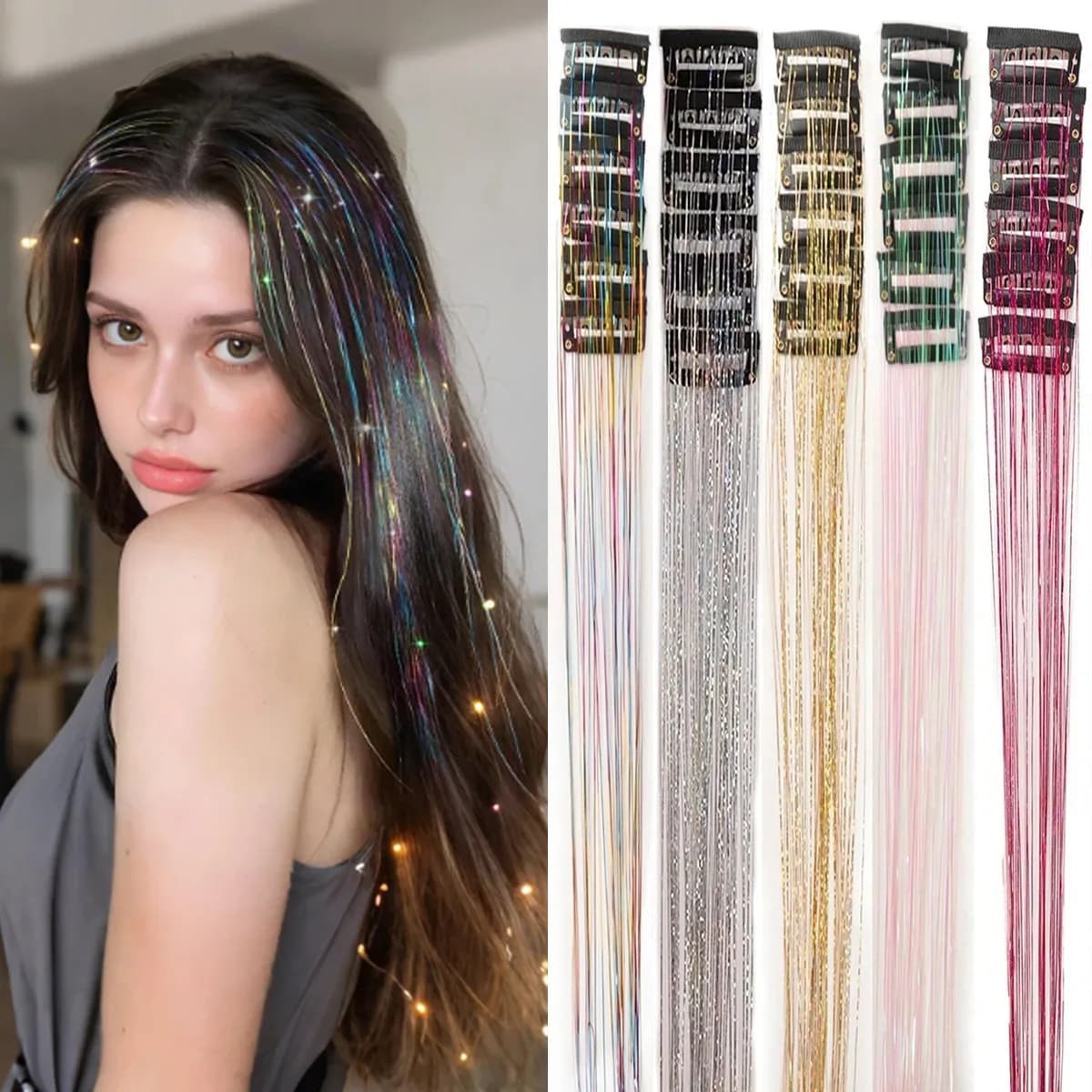 12 pcs clip for synthetic hair ornaments in 20 inch hair clip with glittered ornaments in hair ornaments kit heat hair extensions para el cabello