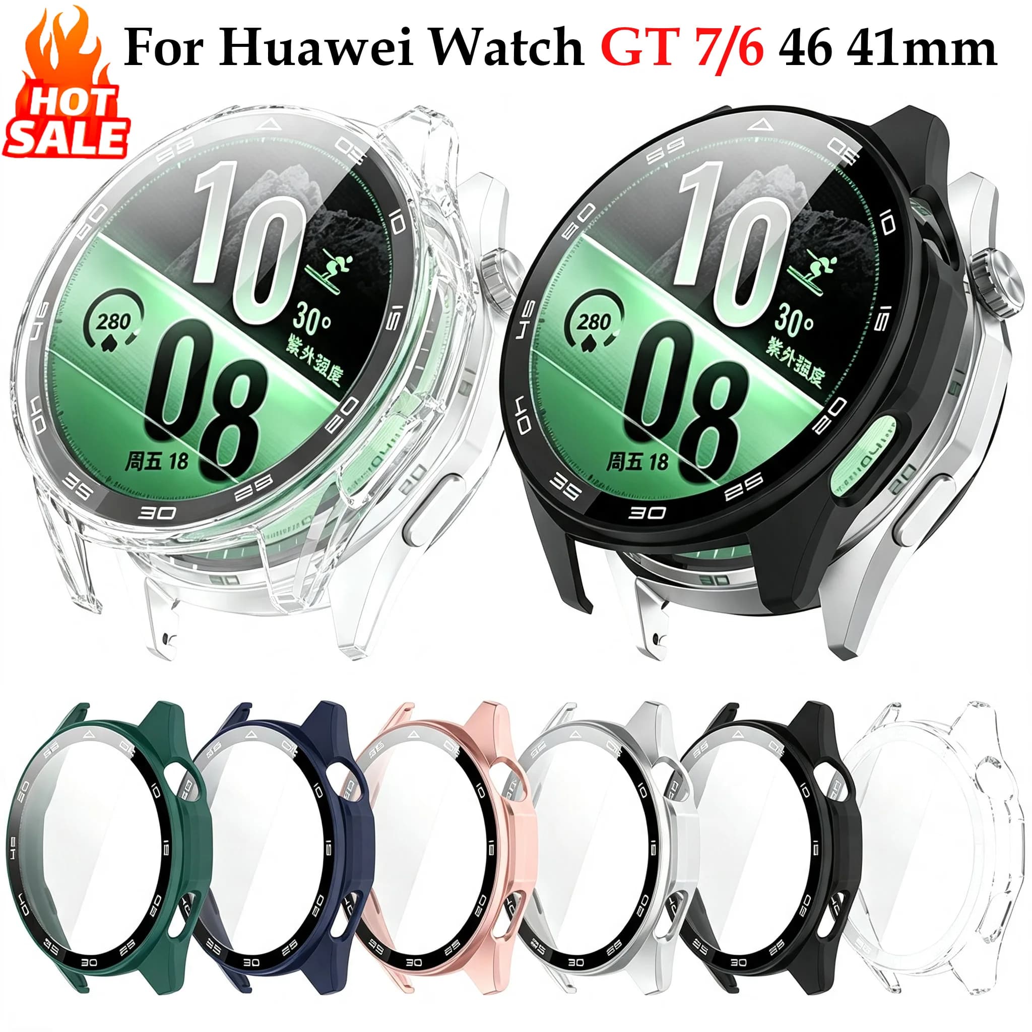 PC Case for HUAWEI Watch GT 7/6 41 46mm Screen Protector Shell Tempered Glass Film Hard Bumper with Scale Huawei Watch GT7 Cover