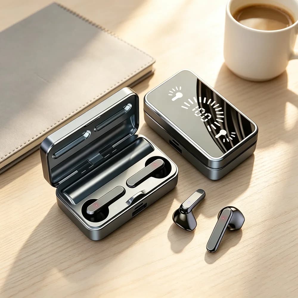 TWS Bluetooth 5.3 Wireless Earbuds with Noise Reduction for Sports and Music Gaming with Charging Case