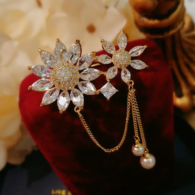 Women's Spilles Luxury Cubic Zirconia Sun Flower Body Sweater Dress Spilla Accessories Fine Jewellery Wedding Bridal Spill