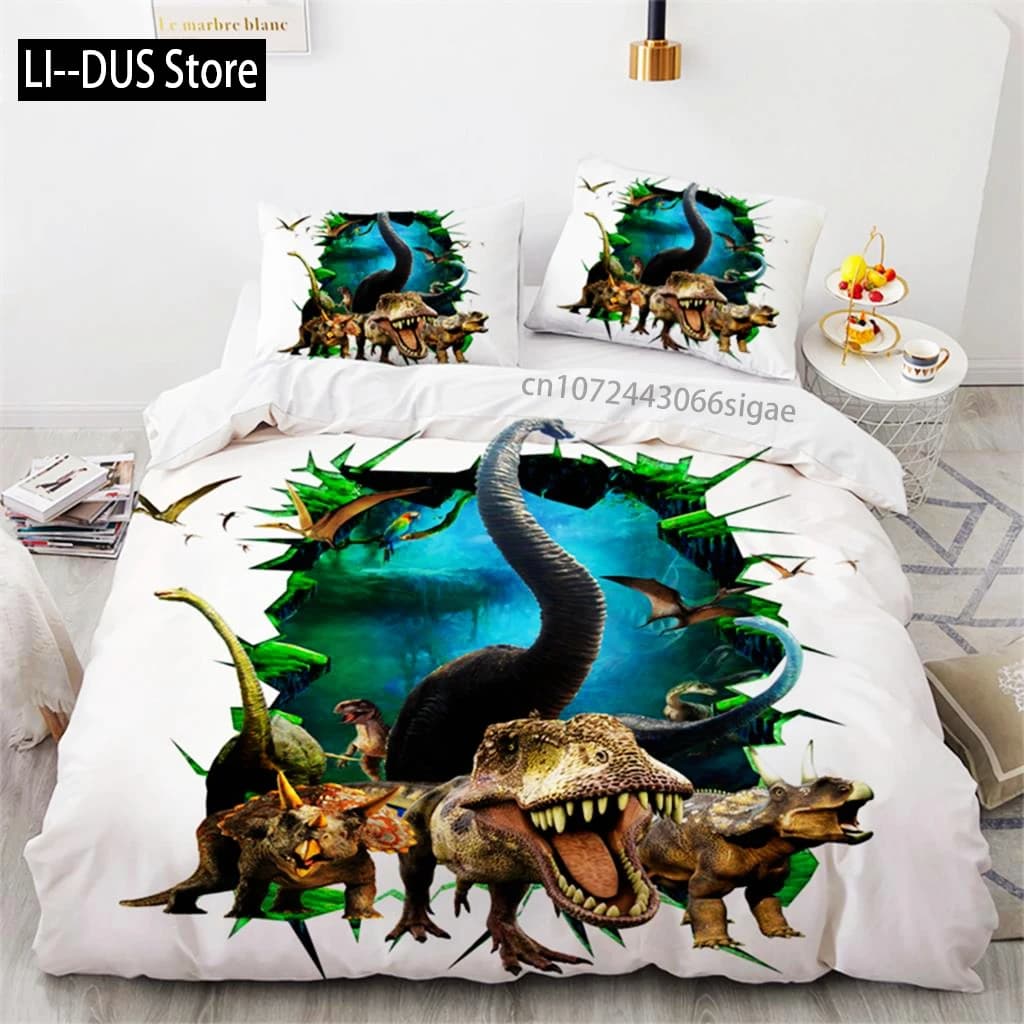 Copripiumino con dinosauro Copripiumino in microfibra 3D con animali Jurassic World Park Set di biancheria da letto con dinosauro Bambini Adolescenti Regalo Room Decor