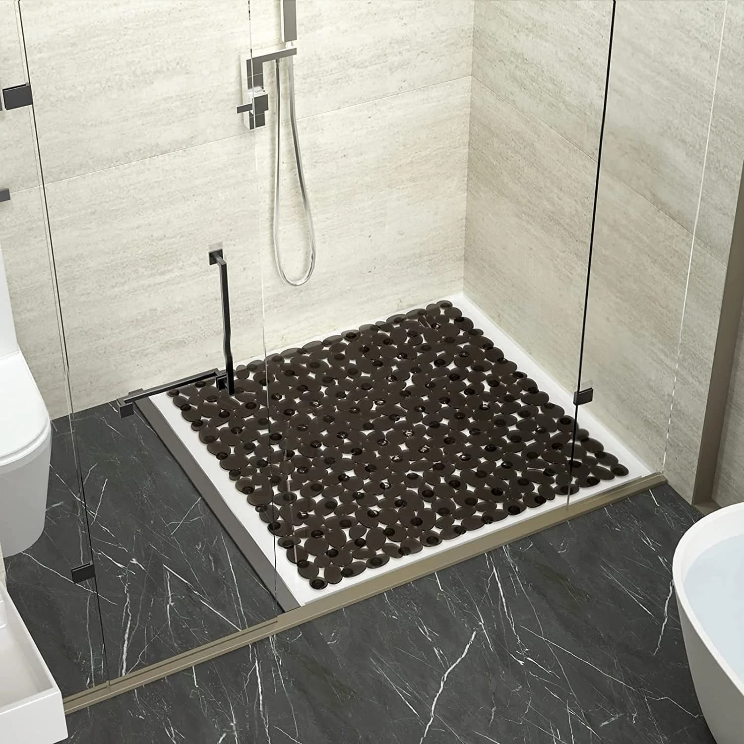 Tappetino da Bagno 53x53cm, Antiscivolo per Doccia, Design a Ciottoli, in PVC, Tappetino di Sicurezza Antiscivolo per Bagno, Massaggiante, Quadrato, Nuova Versione Migliorata