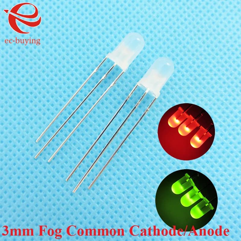 10 pz-100 pz F3 3mm LED bicolore diffuso rosso verde catodo comune/anodo diodo luminescente rotondo doppio 2 colori indicatore nebbioso
