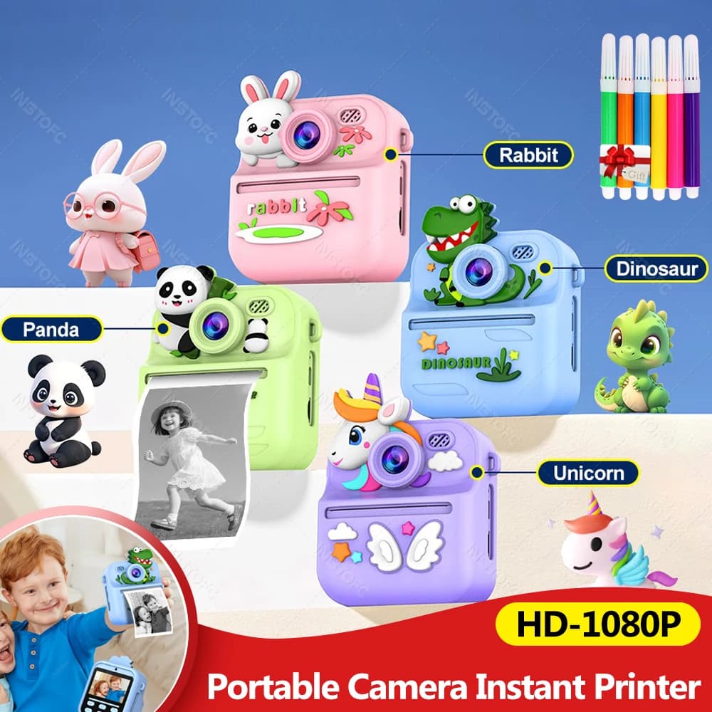 Kids Camera Instant Print Double Digital Camera HD 1080P Video Mini Color Display 57x25mm Thermal Printer for Girls Boys Gifts