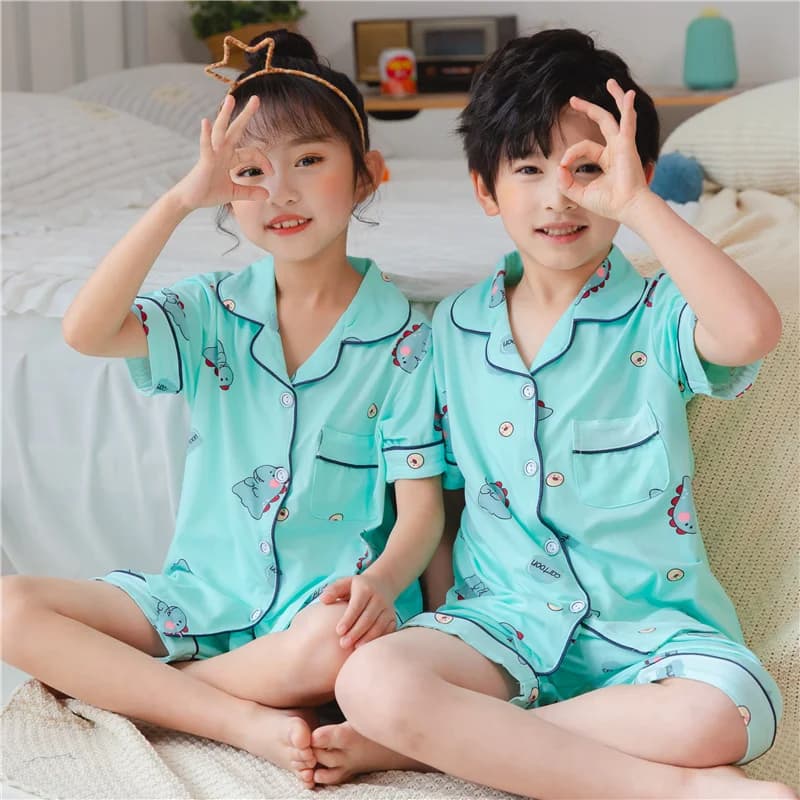 Estate abbigliamento per la casa dei bambini ragazzi dinosauro stampa cotone pigiama Set bambini vestiti da notte bambino morbido pigiameria pigiama ragazza pigiama
