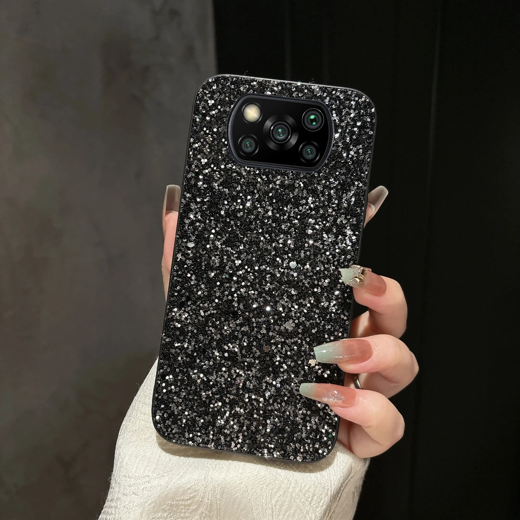 Custodia per telefono con diamante a copertura totale con glitter nero di lusso per Xiaomi Poco F6 F5 Pro X3 X4 X5 X6 X7 Pro 5GBack Case