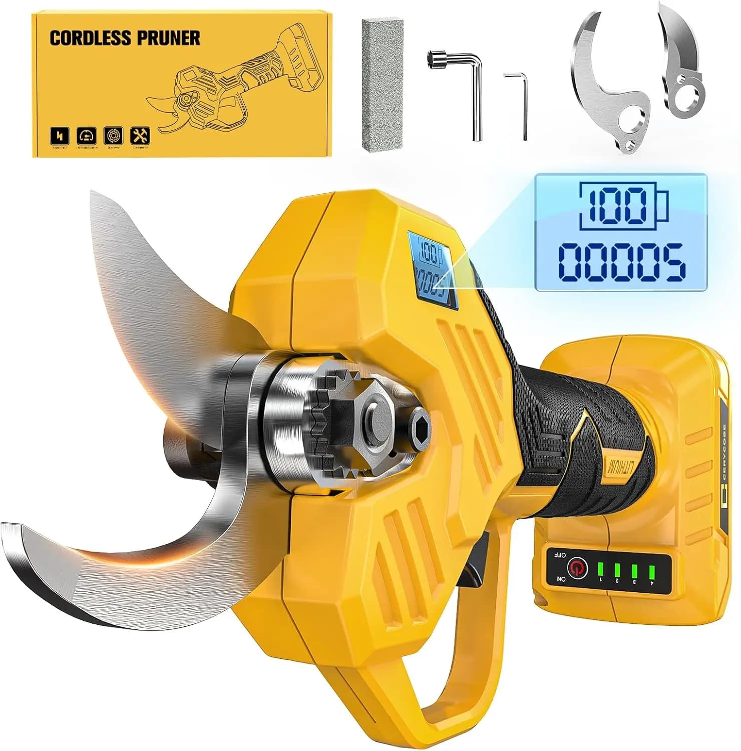 Electric Power Scissors with LCD Display, Cutting Diameter 0.8-2 Inches, Compatible with 20V Batteries for Gardening