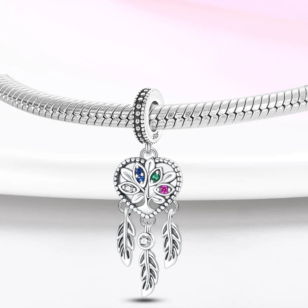 Original Charms 925 Sterling Silver Dream Catcher Heart Life Tree Pendant Beads Fit Bracelet Women Jewelry Making Diy Gift