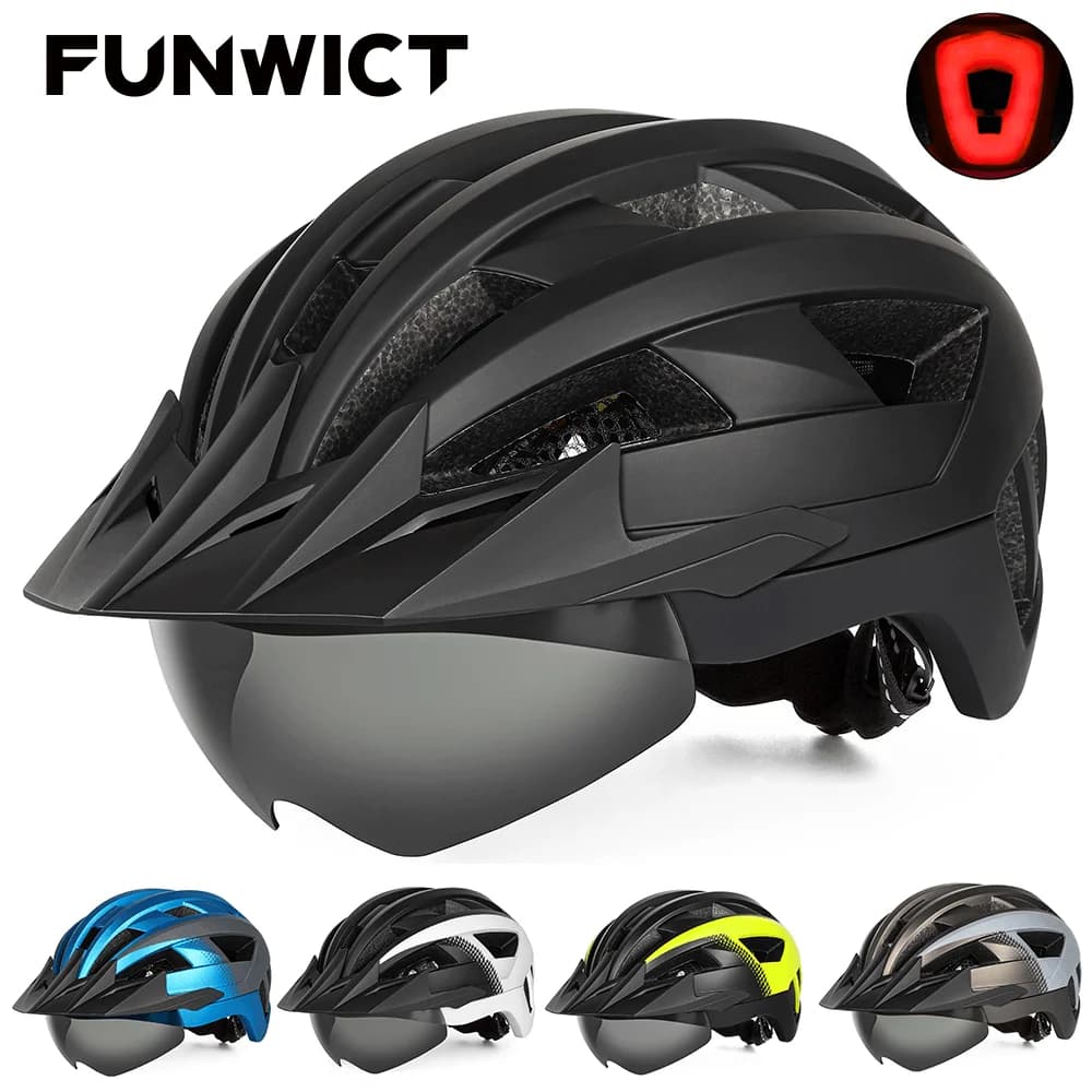 FUNWICT Bicycle Helmet Men Women Adults MTB Mountain Road Bike Helmets with visor Rear Light Cycling Safety Helmet for Riding Skateboard Scooter
