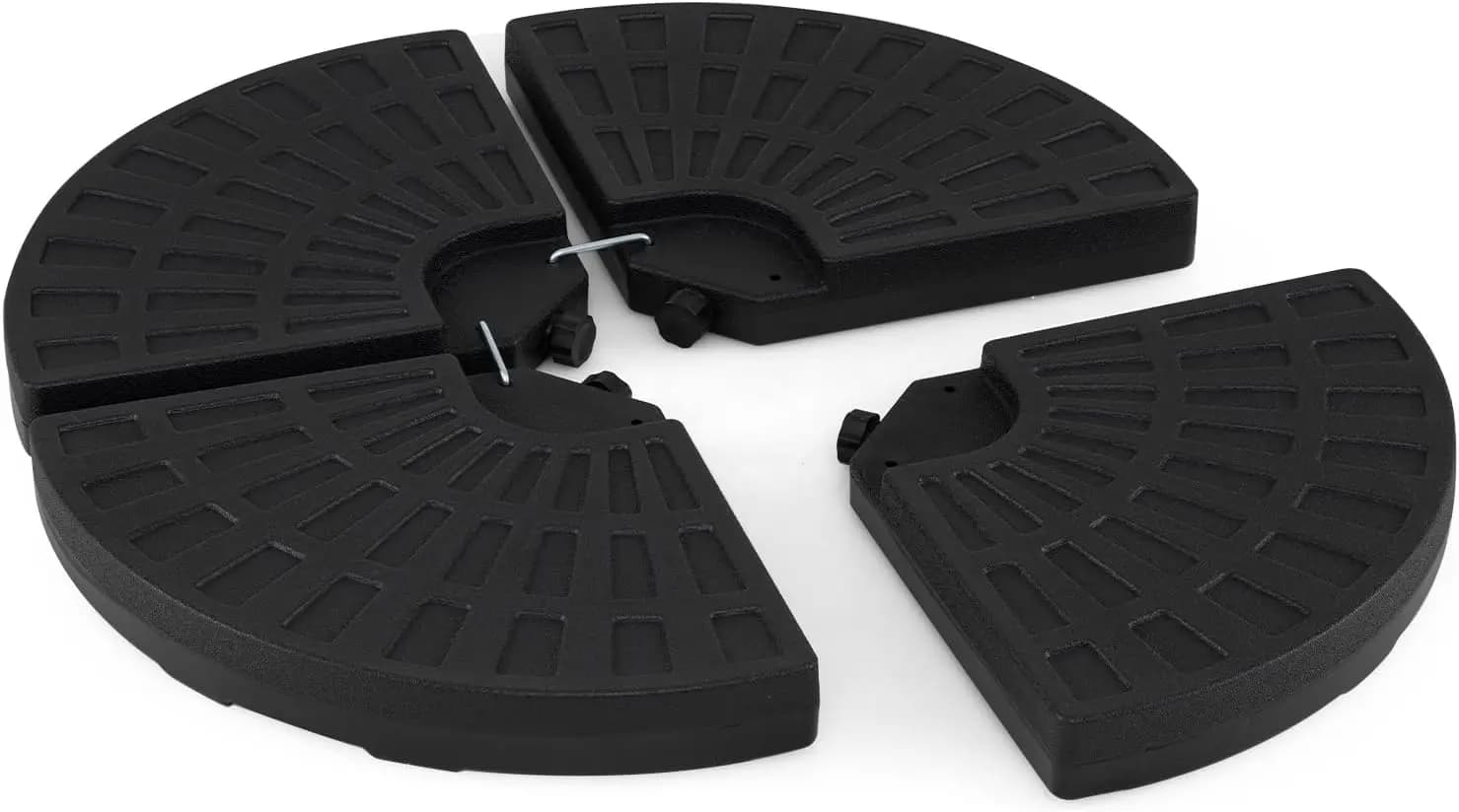 Base per Ombrellone da 140 Libbre, Set da 4 Pezzi, con Pesi per Ombrellone Offset, 4 Piastre Rotonde in HDPE e 4 Ganci di Connessione in Metallo, Maniglia, Acqua
