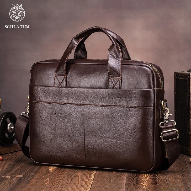 Genuine Leather Men's Briefcase Soft Luxury Business Bag 15.6 Inch Laptop Compatible Lightweight Office Commute Handbag