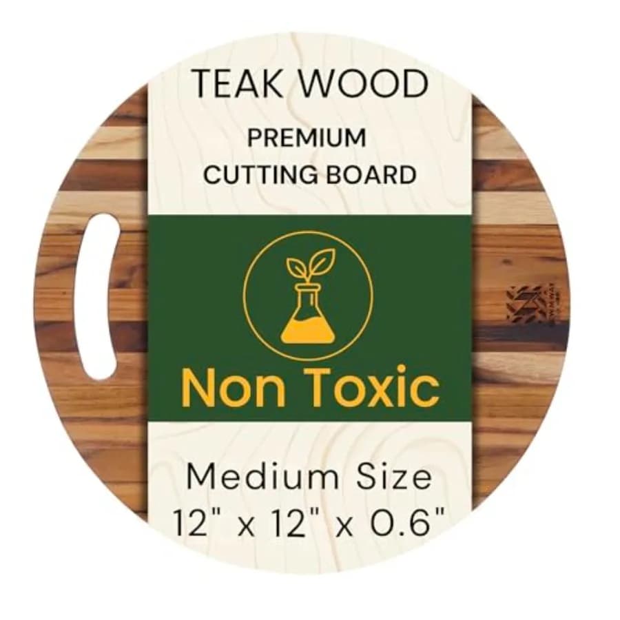 Tagliere Rotondo in Legno di Teak 30x30x1,5 cm con Bordo Sottile per Preparazione in Cucina, Servire Formaggi e Frutta - Legno Massello Leggero