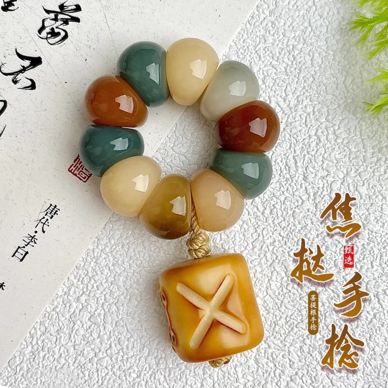 Bracciale con perline di preghiera buddista intrecciate a mano con radice di Bodhi, occhio di garofano all'aglio, gioco morbido
