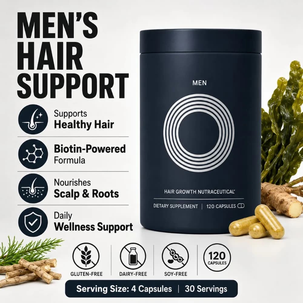 Integratore per la Crescita dei Capelli da Uomo, 120 Capsule con Biotina, Collagene, Saw Palmetto, Ashwagandha, Vitamine e Zinco per Capelli Più Folti