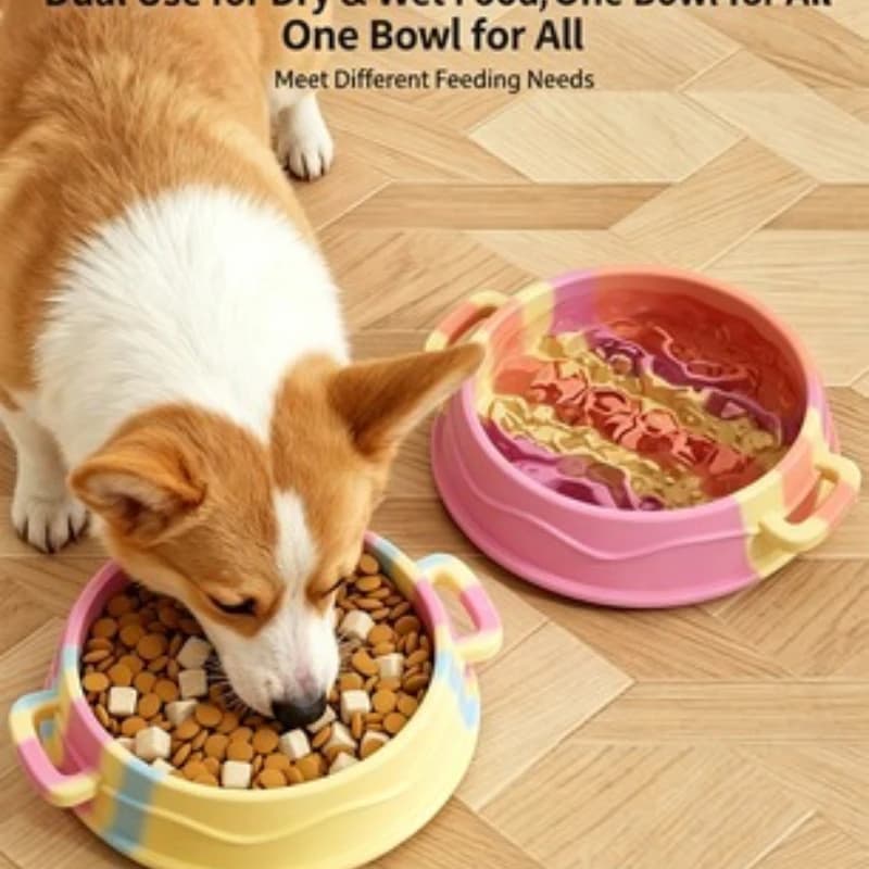 Dog Bowl Silicone Slow Food Bowl Pet Small Dog Double Ear Handle Slow Food Pad Anti Choking Dog Slow Food Bowl