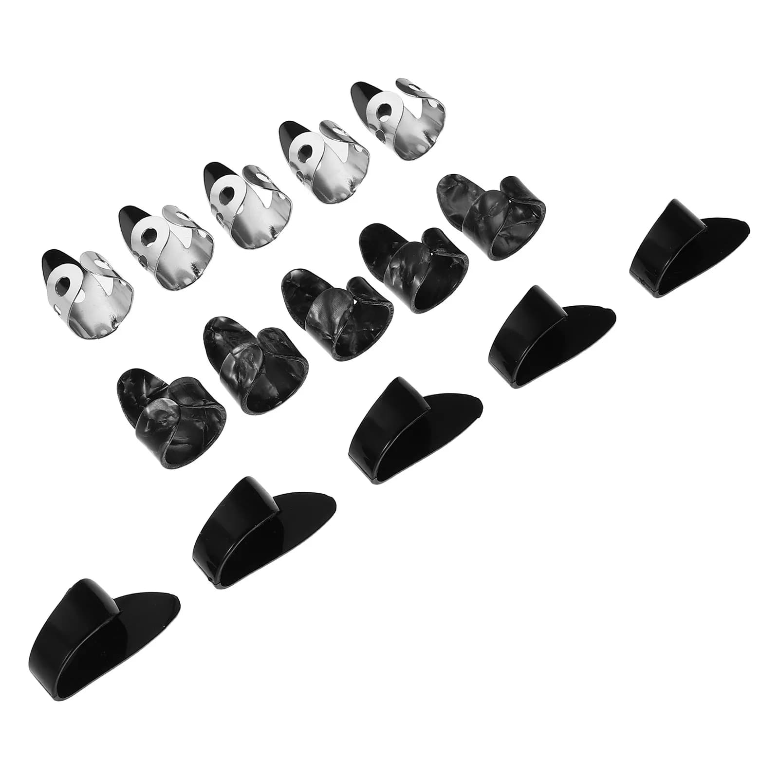 Set di 1 plettri per chitarra in metallo, protezioni per pollice nere e argento, protezioni per dita per chitarra acustica, elettrica, banjo, ukulele