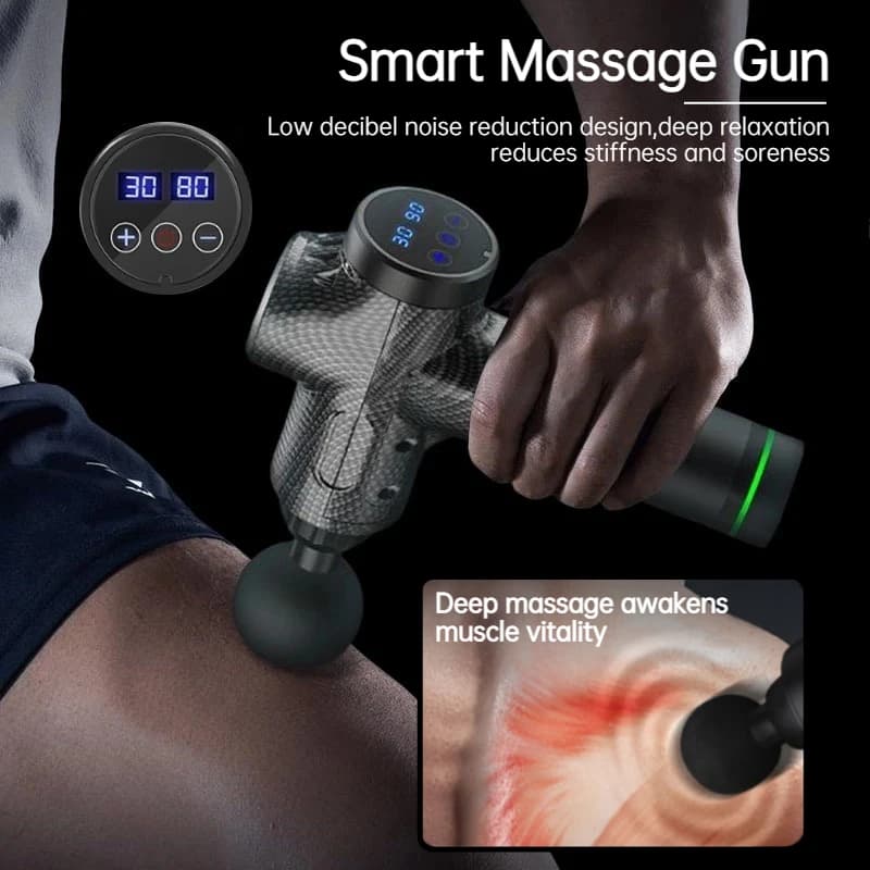 Pistola massaggiante elettrica a frequenza variabile LCD di livello professionale, massaggiatore a vibrazione ad alta frequenza per il rilassamento muscolare a casa e in palestra