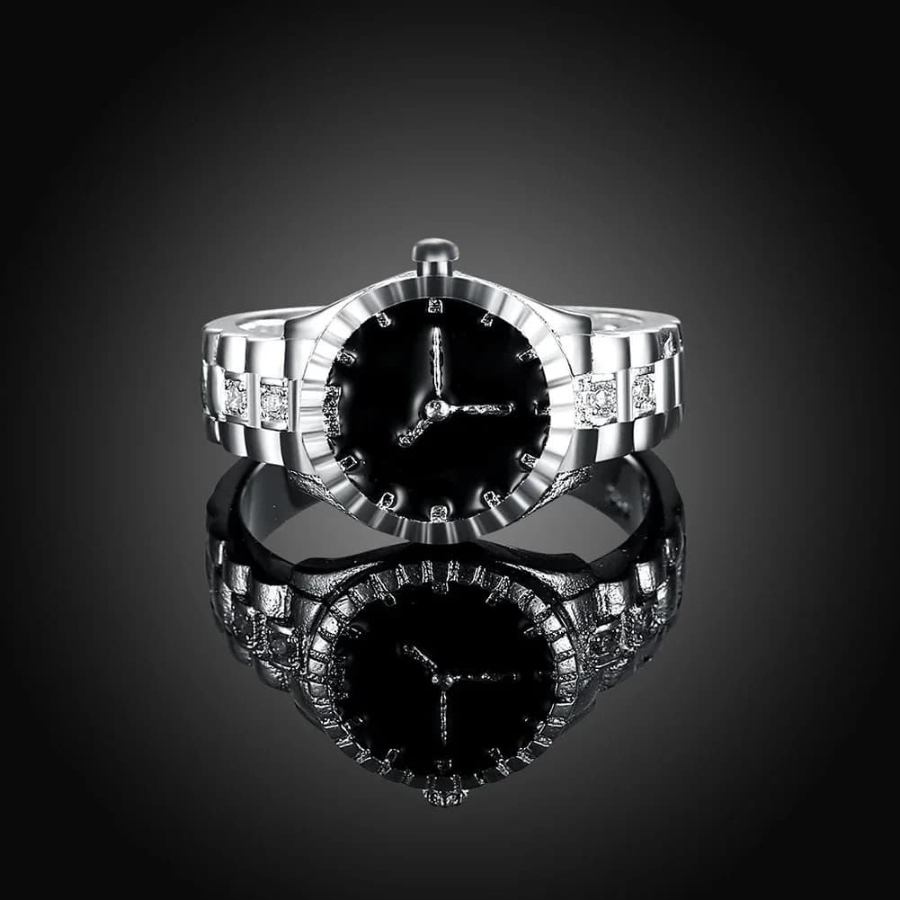 New Hot fashion 925 Sterling Silver fine crystal Black watch Rings For Women men elegant Charms Party wedding luxury Jewelry