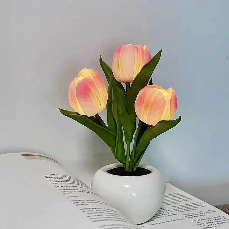 Lampada LED a Forma di Tulipano, Luce Notturna Simulata, Lampada da Tavolo Decorativa, Regalo Festivo, Illuminazione d'Atmosfera