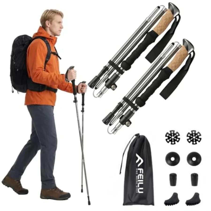 Bastoncini da Trekking Leggeri, Set da 2, Pieghevoli con Chiusura Rapida in Metallo, Altezza Regolabile, in Alluminio di Grado Aeronautico