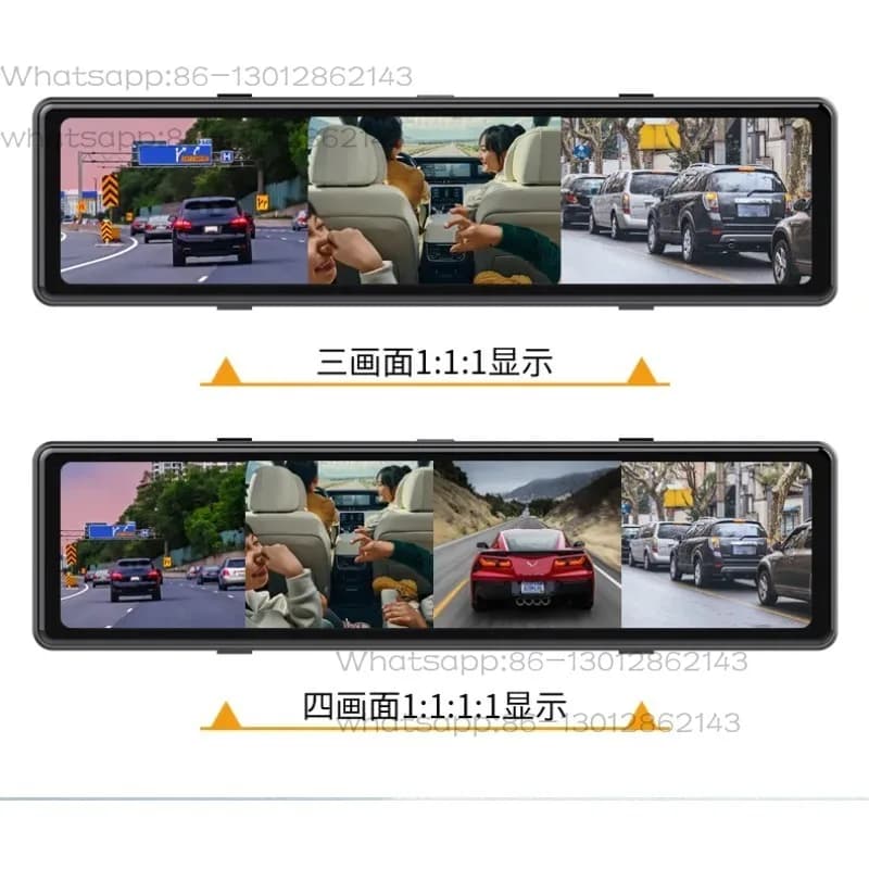Nuova dash cam panoramica 4K da 12 pollici a 4 canali per streaming multimediale con Wi-Fi, HD a schermo intero e visione notturna