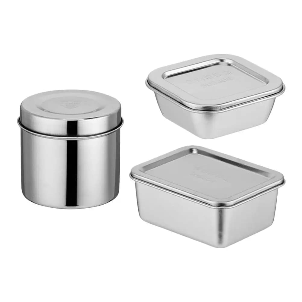 Set di 3 Contenitori per Alimenti in Acciaio Inox, Ermetici, Portatili, per Viaggi, Campeggio e Scuola
