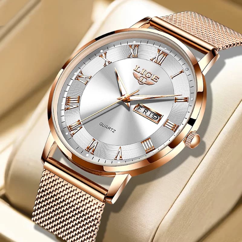 Orologi al quarzo da donna LIGE, semplici ed eleganti, con bracciale in oro rosa, impermeabili, luminosi, orologio da polso da donna, idea regalo