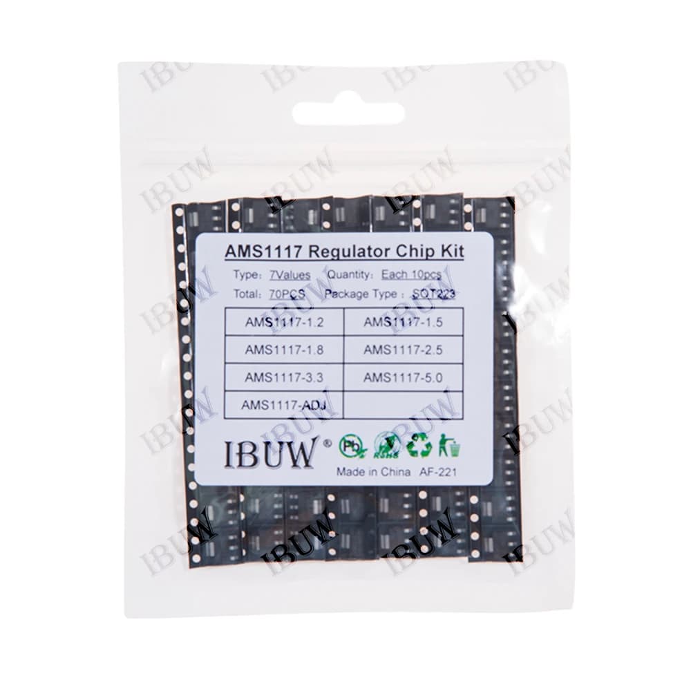 Kit of 70 Chip Regulators AMS1117 7 Values SOT223 (1.2/1.5/1.8/2.5/3.3/5.0/ADJ) for Arduino, Electronic Power Kit Fai-da-Te 1.2