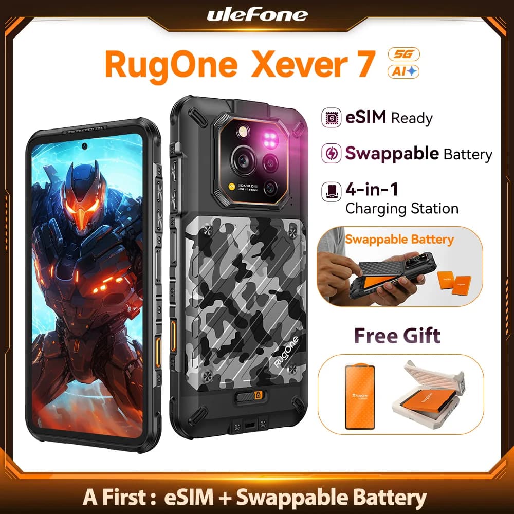 RugOne Xever 7 5G Rugged Phone Android 15 Smartphone 512 GB ROM 12 + 12 GB RAM 6,67" 120 Hz AMOLED NFC Batteria intercambiabile da 5500 mAh